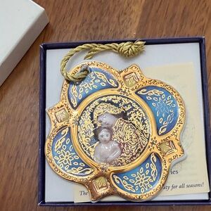 Vintage Style Gold & Blue Porcelain Hanging Ornament